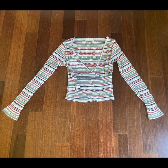 Urban Outfitters | Striped Long Sleeve Wrap Top - Picture 2 of 5